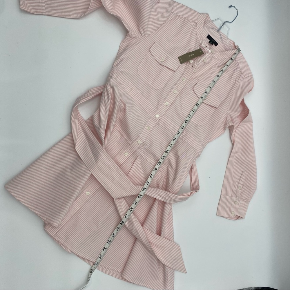 J.Crew Pink White Pin Stripe Long sleeve Shirt Dress bow tie belt size 6p - Picture 7 of 13
